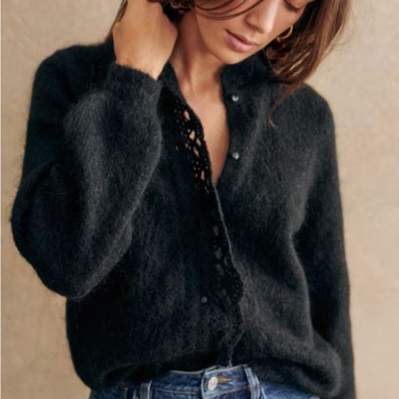 Sezane Sweaters - La Maille Sezane Angie Cardigan Sweater Womens XS Black Crochet, Feminine New